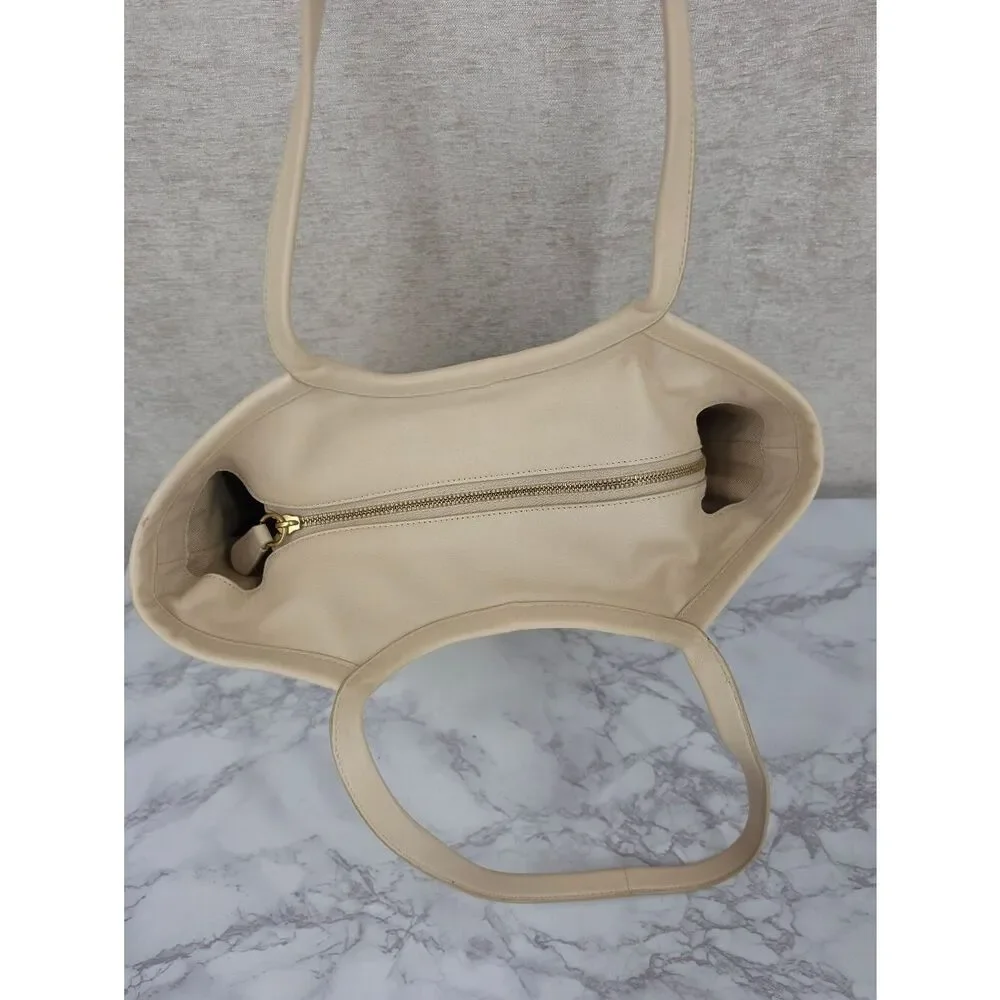 Coach Bea Neutral Two-Tone Ivory & Taupe Leather Top Zip Tote Bag